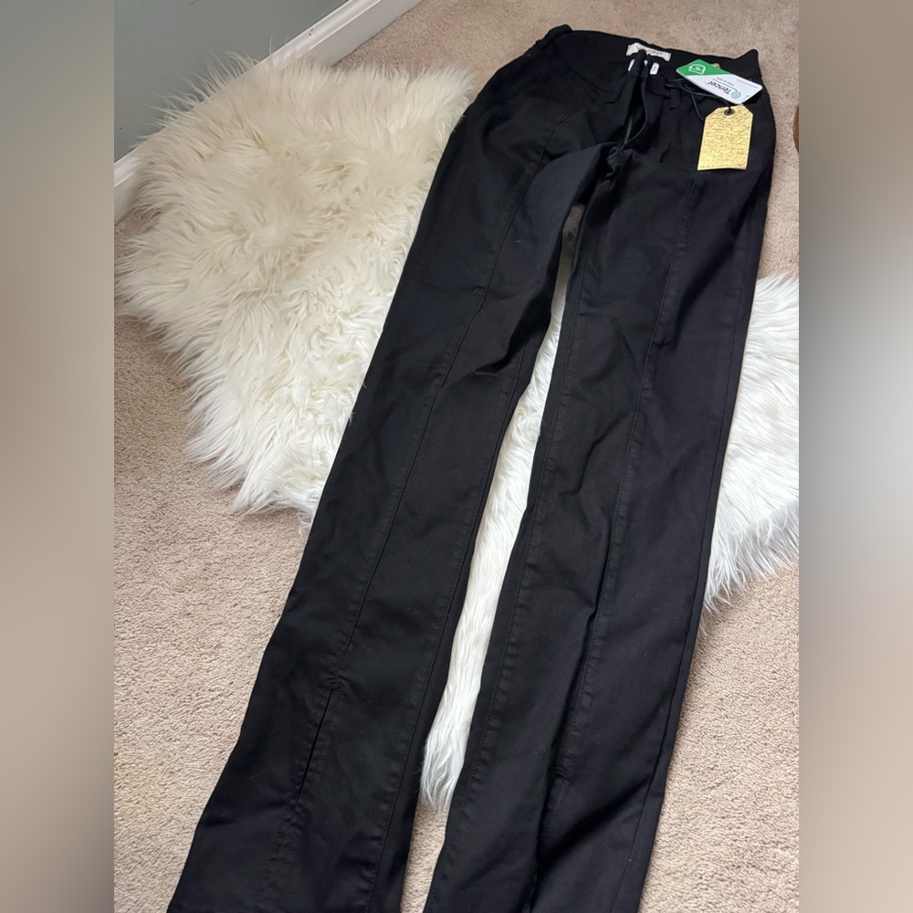 Vibrant Black Front Slit Flares